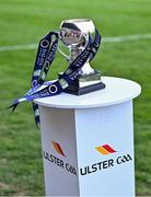 30 April 2025; A general view of the trophy before the Dalata Hotel Group Ulster GAA Football U20 Championship final match between Donegal and Tyrone at Owenbeg Derry GAA Centre in Dungiven, Derry. Photo by Piaras Ó Mídheach/Sportsfile
