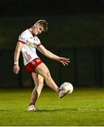 30 April 2025; Ruairí McCullagh of Tyrone scores a point from a free late on in the second half of extra-time during the Dalata Hotel Group Ulster GAA Football U20 Championship final match between Donegal and Tyrone at Owenbeg Derry GAA Centre in Dungiven, Derry. Photo by Piaras Ó Mídheach/Sportsfile