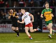 30 April 2025; Eoin McElholm of Tyrone celebrates after scoring a point during the Dalata Hotel Group Ulster GAA Football U20 Championship final match between Donegal and Tyrone at Owenbeg Derry GAA Centre in Dungiven, Derry. Photo by Piaras Ó Mídheach/Sportsfile