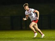 30 April 2025; Ruairí McCullagh of Tyrone celebrates after scoring a point from a free late on in the second half of extra-time during the Dalata Hotel Group Ulster GAA Football U20 Championship final match between Donegal and Tyrone at Owenbeg Derry GAA Centre in Dungiven, Derry. Photo by Piaras Ó Mídheach/Sportsfile