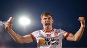 30 April 2025; Liam Óg Mossey of Tyrone celebrates after his side's victory in the Dalata Hotel Group Ulster GAA Football U20 Championship final match between Donegal and Tyrone at Owenbeg Derry GAA Centre in Dungiven, Derry. Photo by Piaras Ó Mídheach/Sportsfile