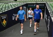 2 May 2025; Caelan Doris, Joe McCarthy and RG Snyman during a Leinster Rugby captain's run at the Aviva Stadium in Dublin. Photo by David Fitzgerald/Sportsfile