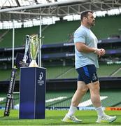 2 May 2025; Cian Healy walks past the champions cup during a Leinster Rugby captain's run at the Aviva Stadium in Dublin. Photo by David Fitzgerald/Sportsfile