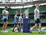 2 May 2025; Tommy O'Brien walks past the champions cup during a Leinster Rugby captain's run at the Aviva Stadium in Dublin. Photo by David Fitzgerald/Sportsfile