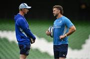 2 May 2025; Head coach Leo Cullen, left, with Caelan Doris during a Leinster Rugby captain's run at the Aviva Stadium in Dublin. Photo by David Fitzgerald/Sportsfile