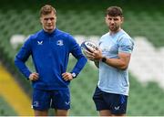 2 May 2025; Hugo Keenan, right, and Josh van der Flier during a Leinster Rugby captain's run at the Aviva Stadium in Dublin. Photo by David Fitzgerald/Sportsfile