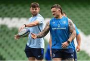 2 May 2025; Hugo Keenan, left, and Andrew Porter during a Leinster Rugby captain's run at the Aviva Stadium in Dublin. Photo by David Fitzgerald/Sportsfile