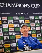2 May 2025; Head coach Leo Cullen during press conference after a Leinster Rugby captain's run at the Aviva Stadium in Dublin. Photo by David Fitzgerald/Sportsfile