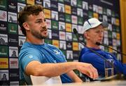 2 May 2025; Head coach Leo Cullen and captain Caelan Doris during press conference after a Leinster Rugby captain's run at the Aviva Stadium in Dublin. Photo by David Fitzgerald/Sportsfile