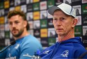 2 May 2025; Head coach Leo Cullen and captain Caelan Doris during press conference after a Leinster Rugby captain's run at the Aviva Stadium in Dublin. Photo by David Fitzgerald/Sportsfile