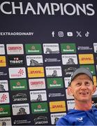 2 May 2025; Head coach Leo Cullen during press conference after a Leinster Rugby captain's run at the Aviva Stadium in Dublin. Photo by David Fitzgerald/Sportsfile