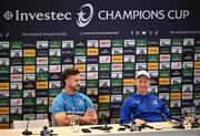 2 May 2025; Head coach Leo Cullen and captain Caelan Doris during press conference after a Leinster Rugby captain's run at the Aviva Stadium in Dublin. Photo by David Fitzgerald/Sportsfile