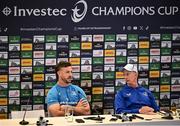 2 May 2025; Head coach Leo Cullen and captain Caelan Doris during press conference after a Leinster Rugby captain's run at the Aviva Stadium in Dublin. Photo by David Fitzgerald/Sportsfile