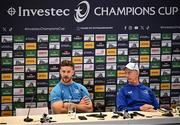 2 May 2025; Head coach Leo Cullen and captain Caelan Doris during press conference after a Leinster Rugby captain's run at the Aviva Stadium in Dublin. Photo by David Fitzgerald/Sportsfile
