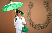 2 May 2025; Racegoer Elizabeth Fleming, from Clara, Offaly, poses for a portrait on day four of the Punchestown Festival at Punchestown Racecourse in Kildare. Photo by Seb Daly/Sportsfile