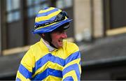 2 May 2025; Jockey Eoin Mahon after winning the Stanley Asphalt Hunters Steeplechase for the Bishopscourt Cup on mount Fountain House during day four of the Punchestown Festival at Punchestown Racecourse in Kildare. Photo by Seb Daly/Sportsfile
