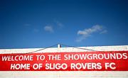 2 May 2025; A general view of a sign before the SSE Airtricity Men's Premier Division match between Sligo Rovers and Drogheda United at The Showgrounds in Sligo. Photo by Piaras Ó Mídheach/Sportsfile