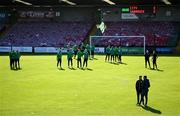 2 May 2025; Cork City manager Tim Clancy , right, Shamrock Rovers manager Stephen Bradley and players walk the pitch before the SSE Airtricity Men's Premier Division match between Cork City and Shamrock Rovers at Turner's Cross in Cork. Photo by Brendan Moran/Sportsfile