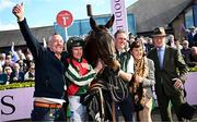 2 May 2025; Winning connections, from left, owner Bryan Drew, jockey Paul Townend, groom David Porter, owner Prof Caroline Tisdall and trainer Willie Mullins after sending out Final Demand to win the Alanna Homes Champion Novice Hurdle on day four of the Punchestown Festival at Punchestown Racecourse in Kildare. Photo by Seb Daly/Sportsfile