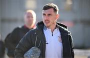 2 May 2025; Gavin Whyte of Derry City arrives for the SSE Airtricity Men's Premier Division match between Derry City and Shelbourne at The Ryan McBride Brandywell Stadium in Derry. Photo by Stephen McCarthy/Sportsfile
