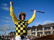 2 May 2025; Jockey Paul Townend celebrates after winning the Boodles Champion Hurdle on State Man on day four of the Punchestown Festival at Punchestown Racecourse in Kildare. Photo by Seb Daly/Sportsfile