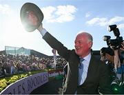 2 May 2025; Trainer Willie Mullins celebrates after sending out State Man to win the Boodles Champion Hurdle on day four of the Punchestown Festival at Punchestown Racecourse in Kildare. Photo by Seb Daly/Sportsfile