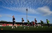 2 May 2025; Shelbourne players warm up before the SSE Airtricity Men's Premier Division match between Derry City and Shelbourne at The Ryan McBride Brandywell Stadium in Derry. Photo by Stephen McCarthy/Sportsfile