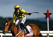 2 May 2025; Jockey Paul Townend celebrates on State Man after winning the Boodles Champion Hurdle on day four of the Punchestown Festival at Punchestown Racecourse in Kildare. Photo by Seb Daly/Sportsfile