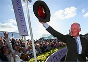 2 May 2025; Trainer Willie Mullins celebrates after sending out State Man to win the Boodles Champion Hurdle on day four of the Punchestown Festival at Punchestown Racecourse in Kildare. Photo by Seb Daly/Sportsfile