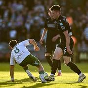 2 May 2025; Josh Honohan of Shamrock Rovers in action against Evan McLaughlin of Cork City during the SSE Airtricity Men's Premier Division match between Cork City and Shamrock Rovers at Turner's Cross in Cork. Photo by Brendan Moran/Sportsfile