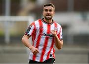 2 May 2025; Michael Duffy of Derry City celebrates after scoring his side's first goal during the SSE Airtricity Men's Premier Division match between Derry City and Shelbourne at The Ryan McBride Brandywell Stadium in Derry. Photo by Stephen McCarthy/Sportsfile