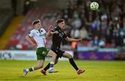 2 May 2025; Cory O'Sullivan of Shamrock Rovers in action against Cathal O'Sullivan of Cork City during the SSE Airtricity Men's Premier Division match between Cork City and Shamrock Rovers at Turner's Cross in Cork. Photo by Brendan Moran/Sportsfile