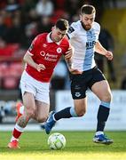 2 May 2025; Cian Kavanagh of Sligo Rovers in action against Conor Keeley of Drogheda United during the SSE Airtricity Men's Premier Division match between Sligo Rovers and Drogheda United at The Showgrounds in Sligo. Photo by Piaras Ó Mídheach/Sportsfile