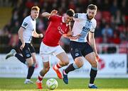 2 May 2025; Cian Kavanagh of Sligo Rovers in action against Conor Keeley of Drogheda United during the SSE Airtricity Men's Premier Division match between Sligo Rovers and Drogheda United at The Showgrounds in Sligo. Photo by Piaras Ó Mídheach/Sportsfile