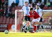2 May 2025; Owen Elding of Sligo Rovers in action against Shane Farrell of Drogheda United during the SSE Airtricity Men's Premier Division match between Sligo Rovers and Drogheda United at The Showgrounds in Sligo. Photo by Piaras Ó Mídheach/Sportsfile