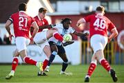 2 May 2025; Gareth McElroy of Sligo Rovers in action against Thomas Oluwa of Drogheda United during the SSE Airtricity Men's Premier Division match between Sligo Rovers and Drogheda United at The Showgrounds in Sligo. Photo by Piaras Ó Mídheach/Sportsfile