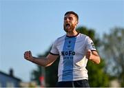 2 May 2025; Conor Keeley of Drogheda United celebrates scoring his side's first goal during the SSE Airtricity Men's Premier Division match between Sligo Rovers and Drogheda United at The Showgrounds in Sligo. Photo by Piaras Ó Mídheach/Sportsfile