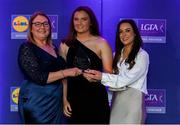 2 May 2025; The players selected on the Teams of the 2025 Lidl National Leagues were presented with their awards at Croke Park on Friday, May 2. The best players from the four divisions in the 2025 Lidl National Football Leagues were selected by the LGFA’s All Star committee. Mary Ellen Bolger from Kerry is pictured receiving her Division 1 award from Trina Murray, Ladies Gaelic Football Association President, and Christine McIntyre, Senior Partnerships and Events Manager, Lidl Ireland and Northern Ireland. Photo by Matt Browne/Sportsfile