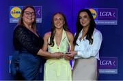 2 May 2025; The players selected on the Teams of the 2025 Lidl National Leagues were presented with their awards at Croke Park on Friday, May 2. The best players from the four divisions in the 2025 Lidl National Football Leagues were selected by the LGFA’s All Star committee. Maeve Ferguson from Armagh is pictured receiving her Division 1 award from Trina Murray, Ladies Gaelic Football Association President, and Christine McIntyre, Senior Partnerships and Events Manager, Lidl Ireland and Northern Ireland. Photo by Matt Browne/Sportsfile
