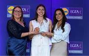 2 May 2025; The players selected on the Teams of the 2025 Lidl National Leagues were presented with their awards at Croke Park on Friday, May 2. The best players from the four divisions in the 2025 Lidl National Football Leagues were selected by the LGFA’s All Star committee. Eilís Lynch from Kerry is pictured receiving her Division 1 award from Trina Murray, Ladies Gaelic Football Association President, and Christine McIntyre, Senior Partnerships and Events Manager, Lidl Ireland and Northern Ireland. Photo by Matt Browne/Sportsfile