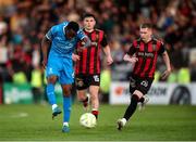 2 May 2025; James Olayinka of Waterford shoots to score his side's first goal during the SSE Airtricity Men's Premier Division match between Bohemians and Waterford at Dalymount Park in Dublin. Photo by Michael P Ryan/Sportsfile