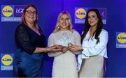 2 May 2025; The players selected on the Teams of the 2025 Lidl National Leagues were presented with their awards at Croke Park on Friday, May 2. The best players from the four divisions in the 2025 Lidl National Football Leagues were selected by the LGFA’s All Star committee. Lauren McConville from Armagh is pictured receiving her Division 1 award from Trina Murray, Ladies Gaelic Football Association President, and Christine McIntyre, Senior Partnerships and Events Manager, Lidl Ireland and Northern Ireland. Photo by Matt Browne/Sportsfile