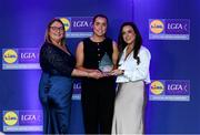 2 May 2025; The players selected on the Teams of the 2025 Lidl National Leagues were presented with their awards at Croke Park on Friday, May 2. The best players from the four divisions in the 2025 Lidl National Football Leagues were selected by the LGFA’s All Star committee. Danielle O’Leary from Kerry is pictured receiving her Division 1 award from Trina Murray, Ladies Gaelic Football Association President, and Christine McIntyre, Senior Partnerships and Events Manager, Lidl Ireland and Northern Ireland. Photo by Matt Browne/Sportsfile