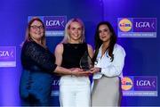 2 May 2025; The players selected on the Teams of the 2025 Lidl National Leagues were presented with their awards at Croke Park on Friday, May 2. The best players from the four divisions in the 2025 Lidl National Football Leagues were selected by the LGFA’s All Star committee. Katie Quirke from Cork is pictured receiving her Division 2 award from Trina Murray, Ladies Gaelic Football Association President, and Christine McIntyre, Senior Partnerships and Events Manager, Lidl Ireland and Northern Ireland. Photo by Matt Browne/Sportsfile