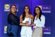 2 May 2025; The players selected on the Teams of the 2025 Lidl National Leagues were presented with their awards at Croke Park on Friday, May 2. The best players from the four divisions in the 2025 Lidl National Football Leagues were selected by the LGFA’s All Star committee. Kate Geraghty from Galway is pictured receiving her Division 2 award from Trina Murray, Ladies Gaelic Football Association President, and Christine McIntyre, Senior Partnerships and Events Manager, Lidl Ireland and Northern Ireland. Photo by Matt Browne/Sportsfile