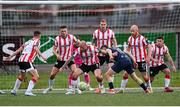 2 May 2025; Mark Connolly of Derry City in action against John Martin of Shelbourne during the SSE Airtricity Men's Premier Division match between Derry City and Shelbourne at The Ryan McBride Brandywell Stadium in Derry. Photo by Stephen McCarthy/Sportsfile