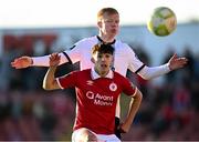 2 May 2025; Shane Farrell of Drogheda United in action against Jad Hakiki of Sligo Rovers during the SSE Airtricity Men's Premier Division match between Sligo Rovers and Drogheda United at The Showgrounds in Sligo. Photo by Piaras Ó Mídheach/Sportsfile