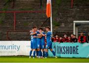 2 May 2025; Tommy Lonergan of Waterford, 18, celebrates after scoring his side's second goal during the SSE Airtricity Men's Premier Division match between Bohemians and Waterford at Dalymount Park in Dublin. Photo by Michael P Ryan/Sportsfile