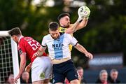 2 May 2025; Sligo Rovers goalkeeper Sam Sargeant wins possession ahead of Gareth McElroy of Sligo Rovers and Conor Keeley of Drogheda United  during the SSE Airtricity Men's Premier Division match between Sligo Rovers and Drogheda United at The Showgrounds in Sligo. Photo by Piaras Ó Mídheach/Sportsfile