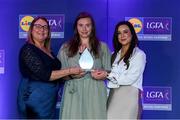 2 May 2025; The players selected on the Teams of the 2025 Lidl National Leagues were presented with their awards at Croke Park on Friday, May 2. The best players from the four divisions in the 2025 Lidl National Football Leagues were selected by the LGFA’s All Star committee. Maria Byrne from Wexford is pictured receiving her Division 3 award from Trina Murray, Ladies Gaelic Football Association President, and Christine McIntyre, Senior Partnerships and Events Manager, Lidl Ireland and Northern Ireland. Photo by Matt Browne/Sportsfile